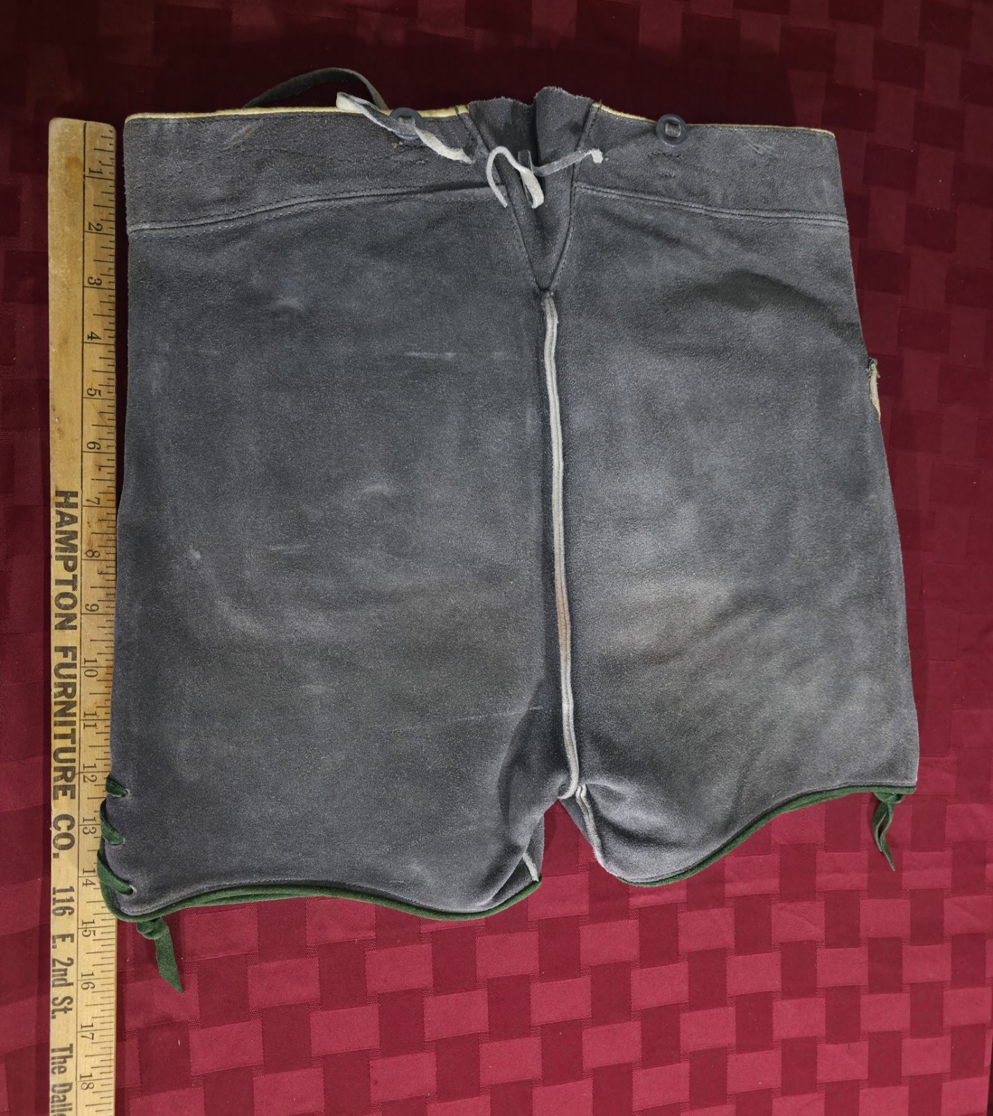 Authentic Vintage Lederhosen Oktoberfest Men Suede Leather Green Shorts