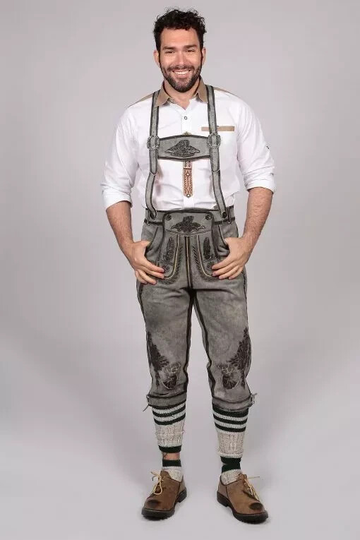 Men’s Bavarian Classic Long Bundhosen Gray Oktoberfest