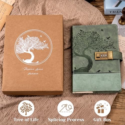 Vintage Diary with Lock for Women Girls 256 Pages Leather Journal with Green