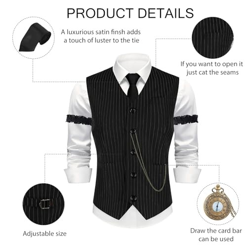 1920s Mens Costume Gatsby Gangster Costume Roaring 20s Small Black&white