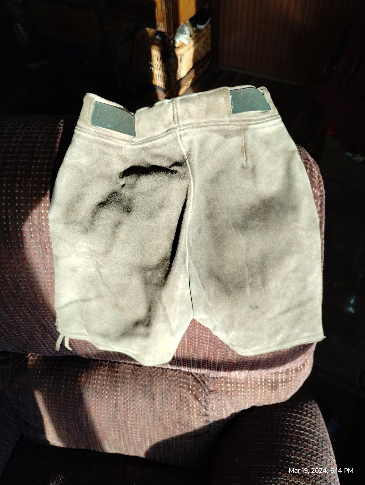 Vintage Child’s Lederhosen Shorts Gray Green Suede Waist 13″ Length 15″