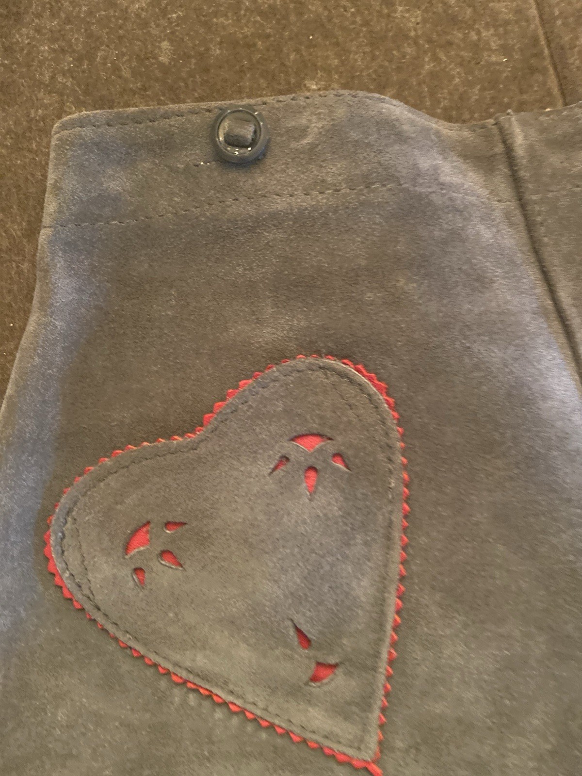 Vintage Suede Shorts Bavarian Lederhosen 13 inch Waist Heart Pockets Hot Buns