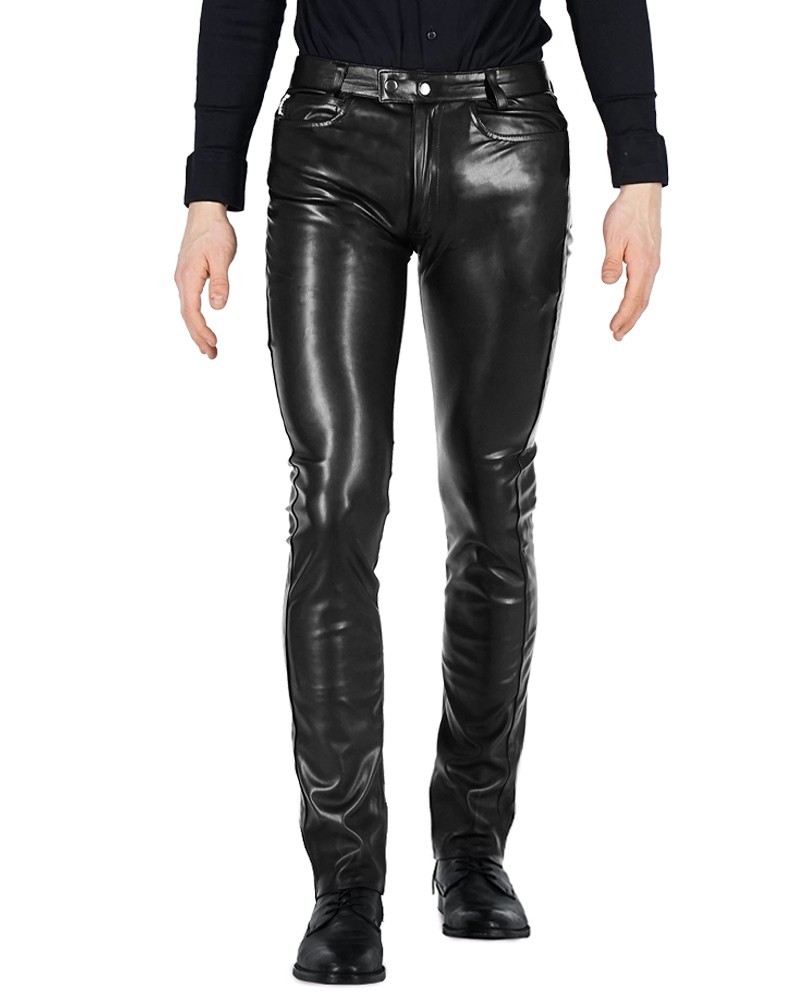 Bockle® NEW FAUX STRETCH LEATHER SKINNY PANTS Sexy Men’s Skinny Leather Jeans Pants