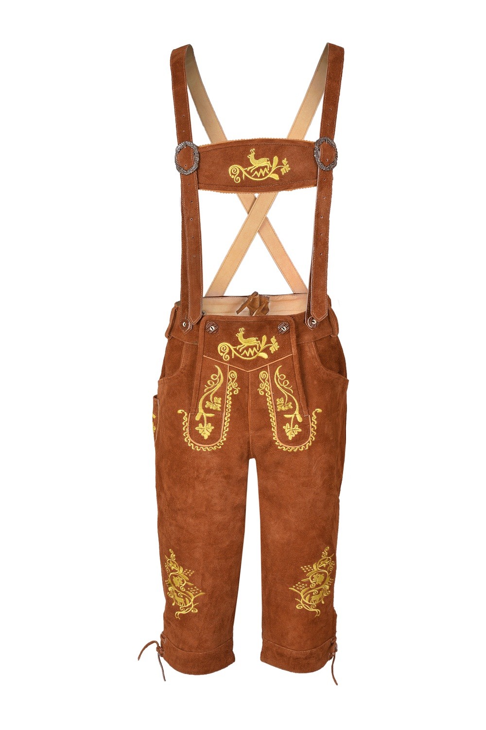 German Oktoberfest Long Bavarian Lederhosen Real Leather Matching Suspenders New