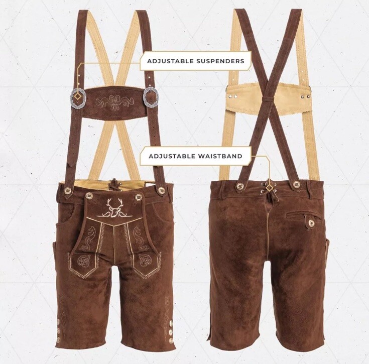 Bavaria Trachten Mens Genuine Leather Brown Lederhosen US 30 EU 48 Oktoberfest