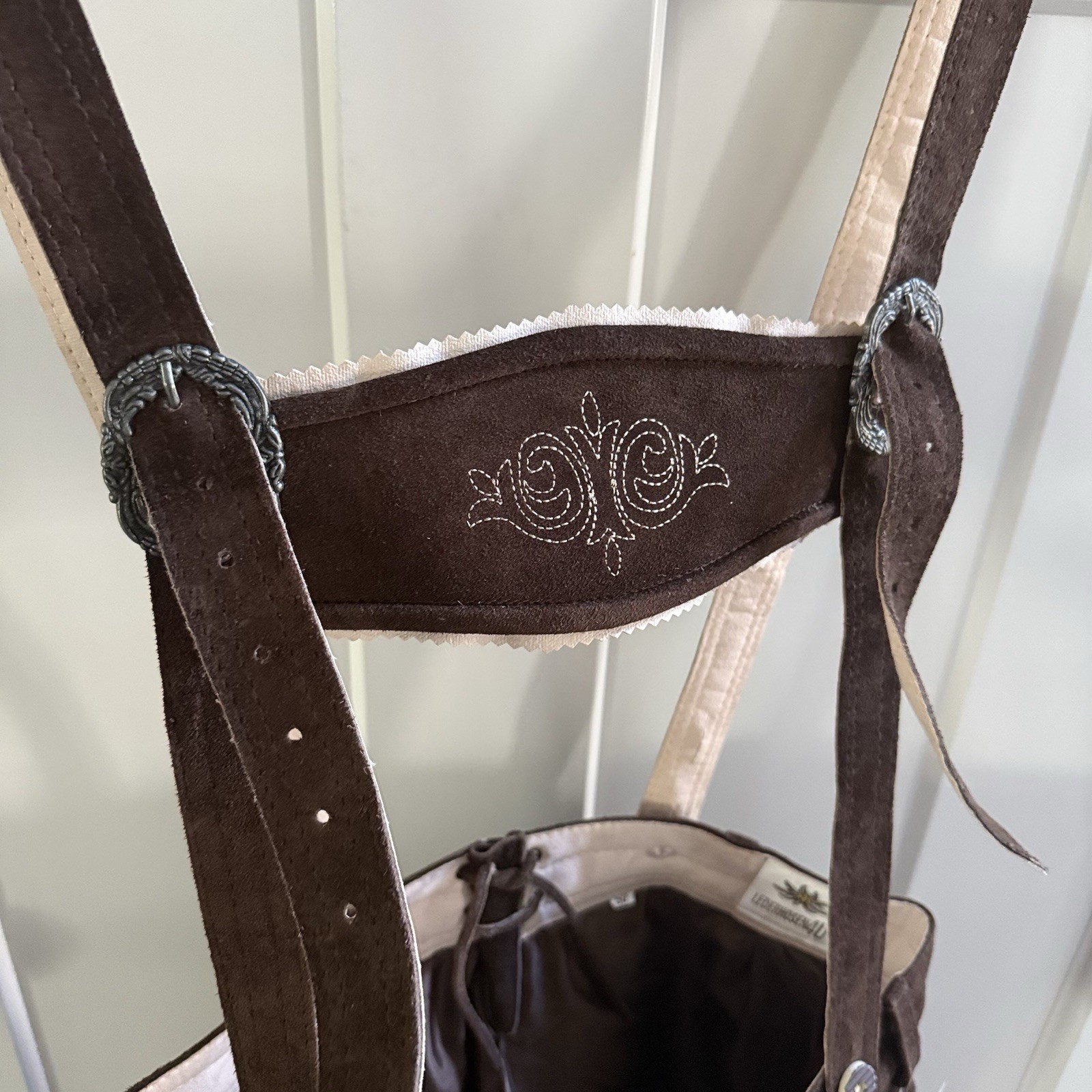 Lederhosen4U German Lederhosen Shorts Suspenders Size 50 Brown Heavy Leather