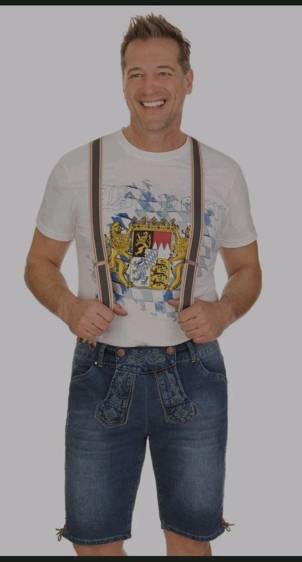 Nwt German Trachten Modern Denim Lederhosen 34″ Waist w/Suspenders Oktoberfest