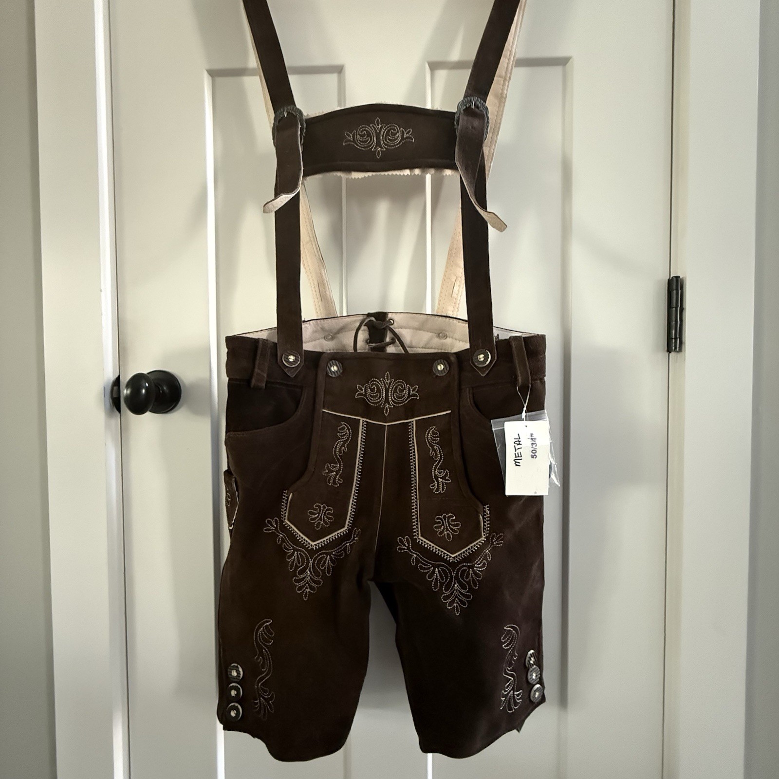 Lederhosen4U German Lederhosen Shorts Suspenders Size 50 Brown Heavy Leather