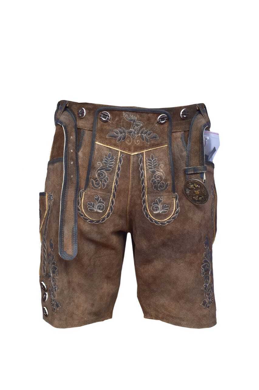 Short leather pants men Michel costume pants with belt antique
