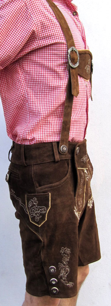 HIRSCHBERGER Trachten Lederhose kurz braun Gr. 46 – 60 Wildleder mit Träger