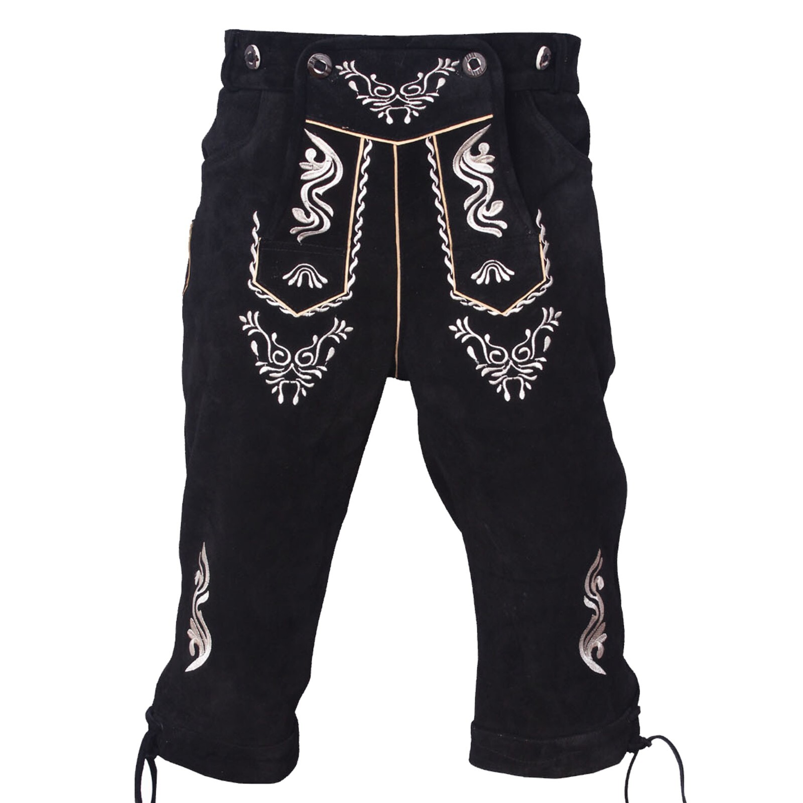 Leather Lederhosen Black Kniebundhosen Trachten German Mens Oktoberfest Costume