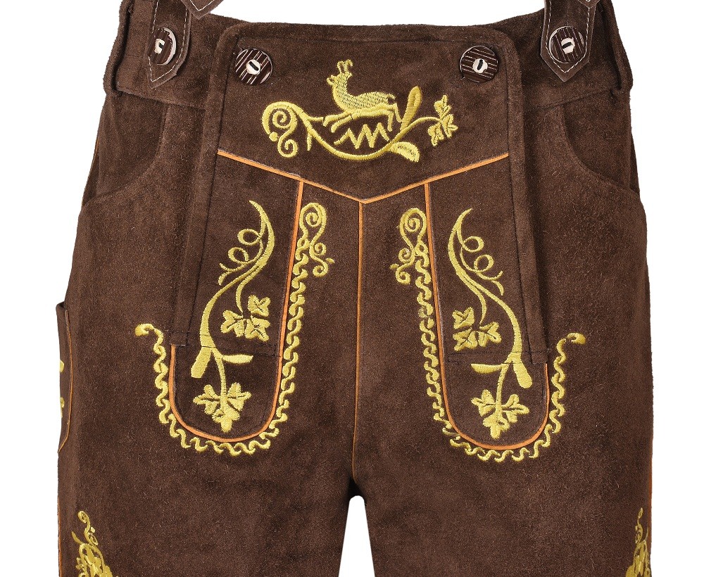 Oktoberfest Lederhosen Bavarian Men German Cowhide Real Leather Matching Shorts