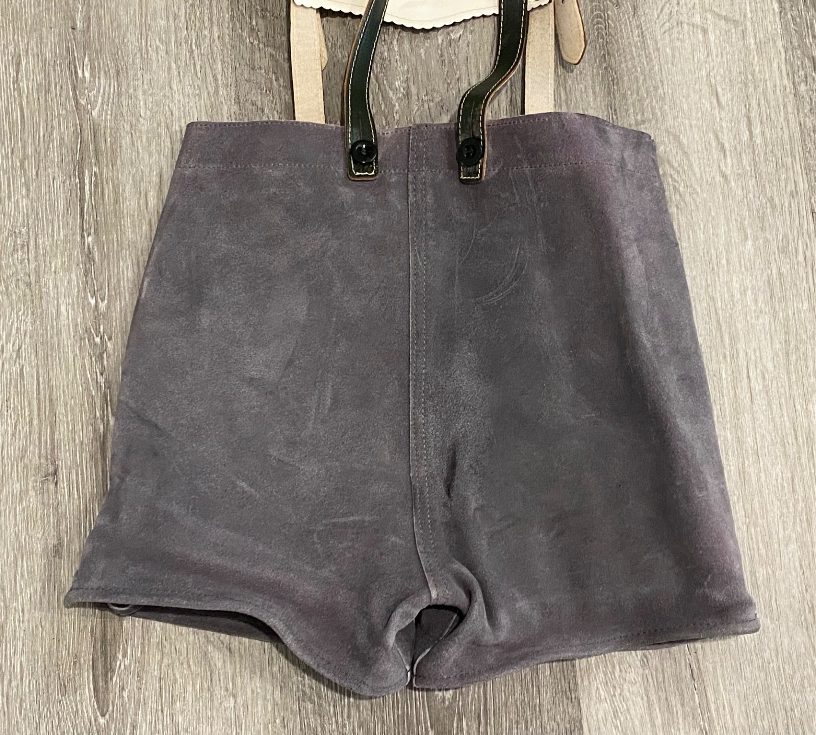 Vtg Kids Bergfreund German Bavarian Lederhosen Genuine Grey Leather EU 128 US 8