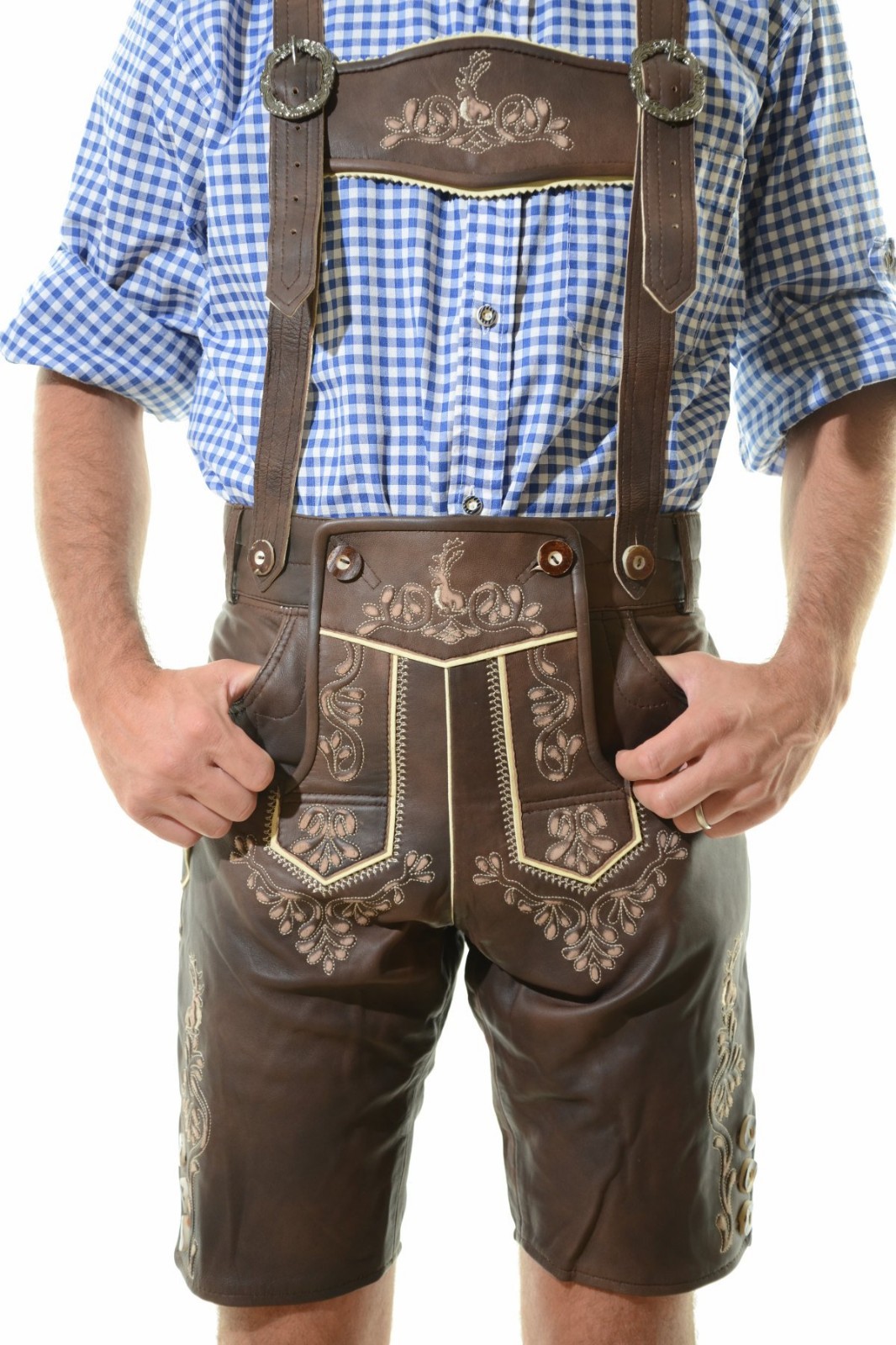 Bavarian Oktoberfest Lederhosen Lamb Leather Tracht Short German Costume #BERLIN