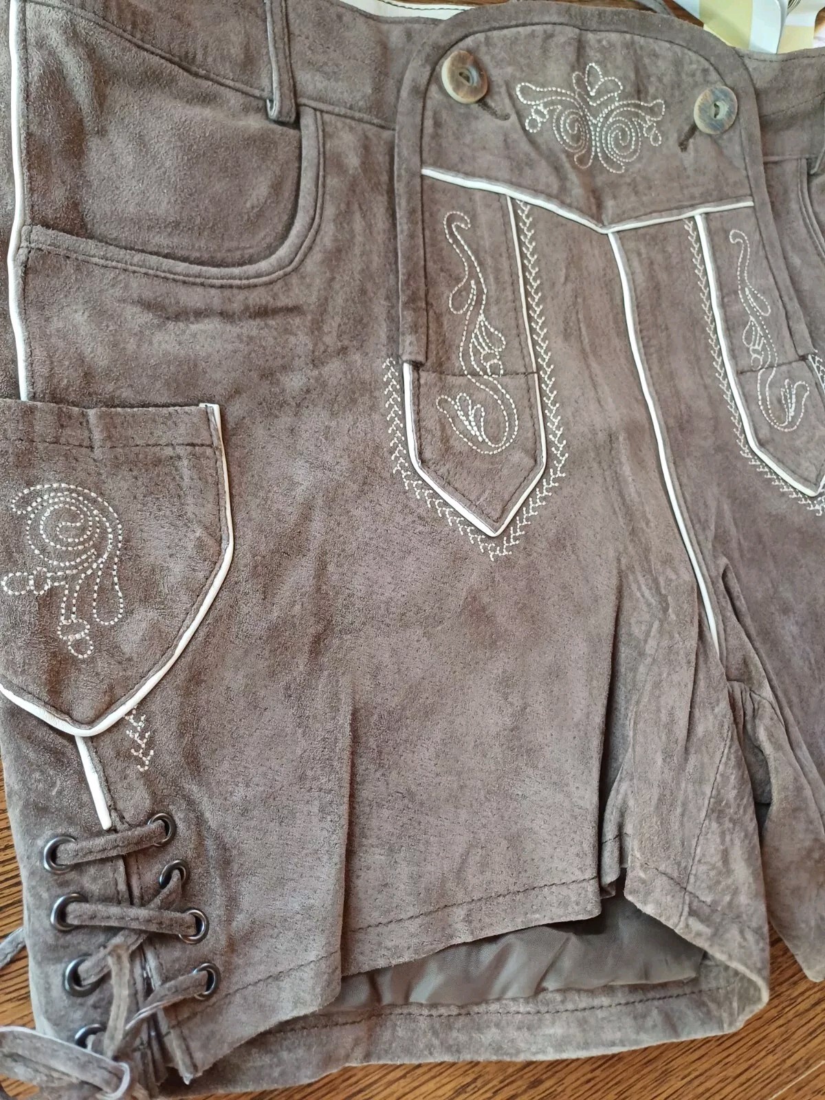 Bavarian Trachten Oktoberfest Leather Lederhosen Leder Shorts Womens Size 42 W35