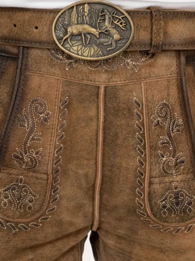 Genuine Leather German Lederhosen for Men Oktoberfest Outfit Short