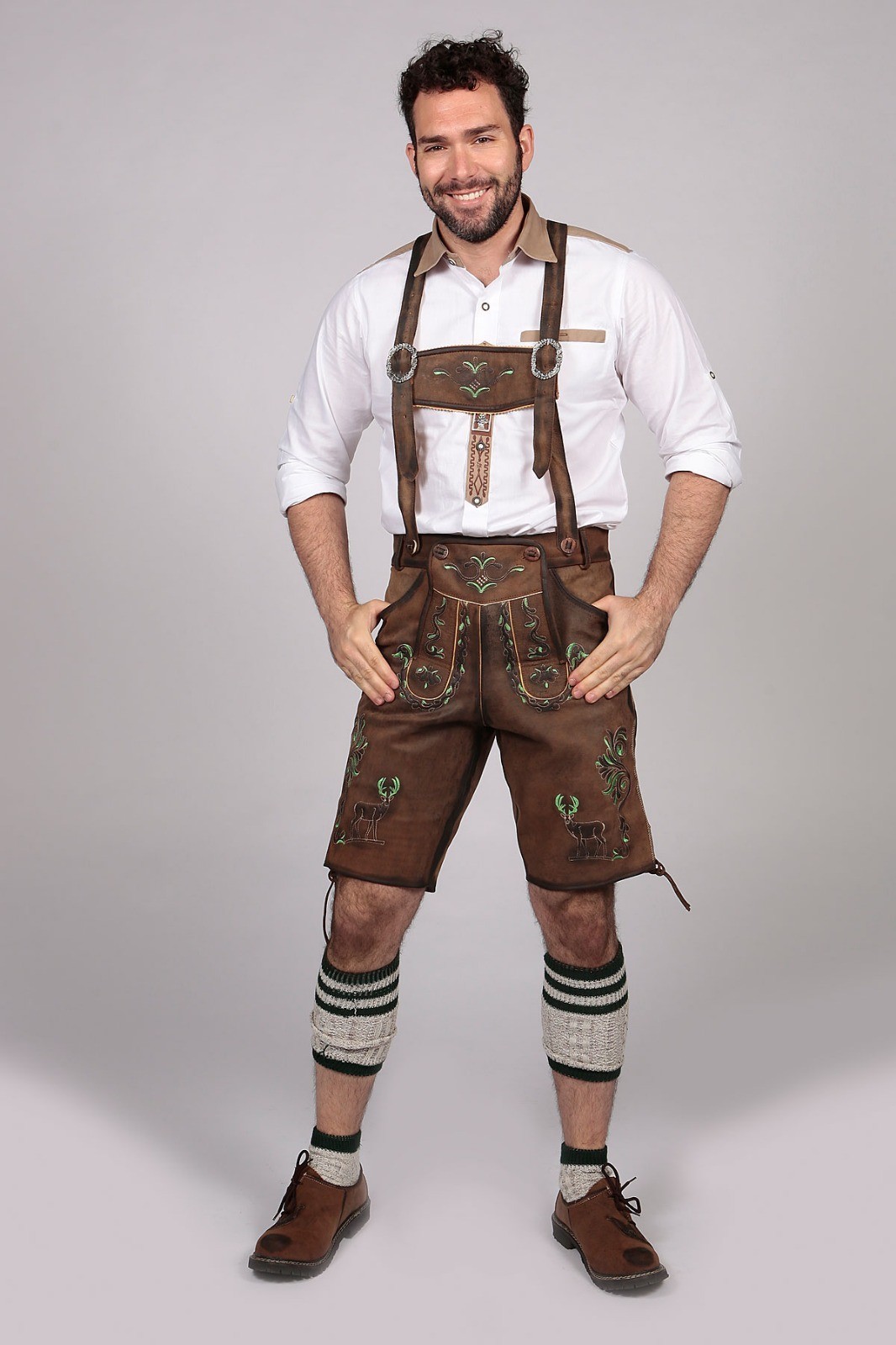 Men Oktoberfest Lederhosen-Suede Leather Trousers-Authentic Bavarian Lederhosen