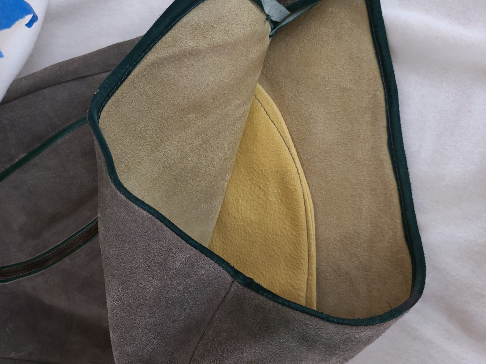 Vintage Lederhosen gray-brown color suede leather, green accent