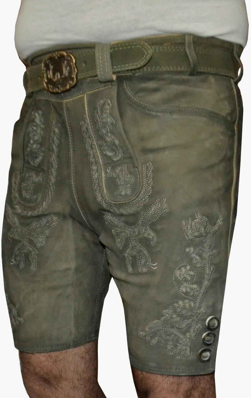 Bavarian traditional short goatskin leather pants with belt size, 48.62