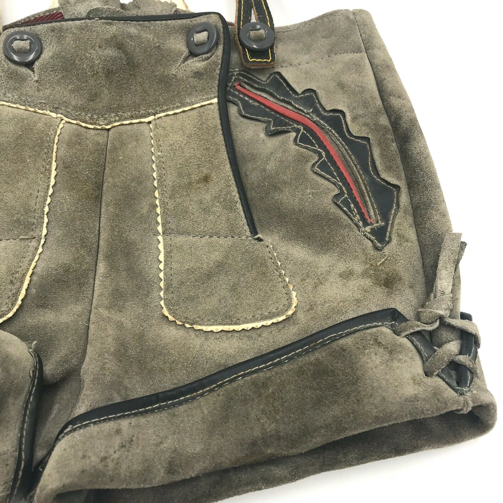Vtg Lederhosen Grey Suede Leather 21″ Sm Waist Decor