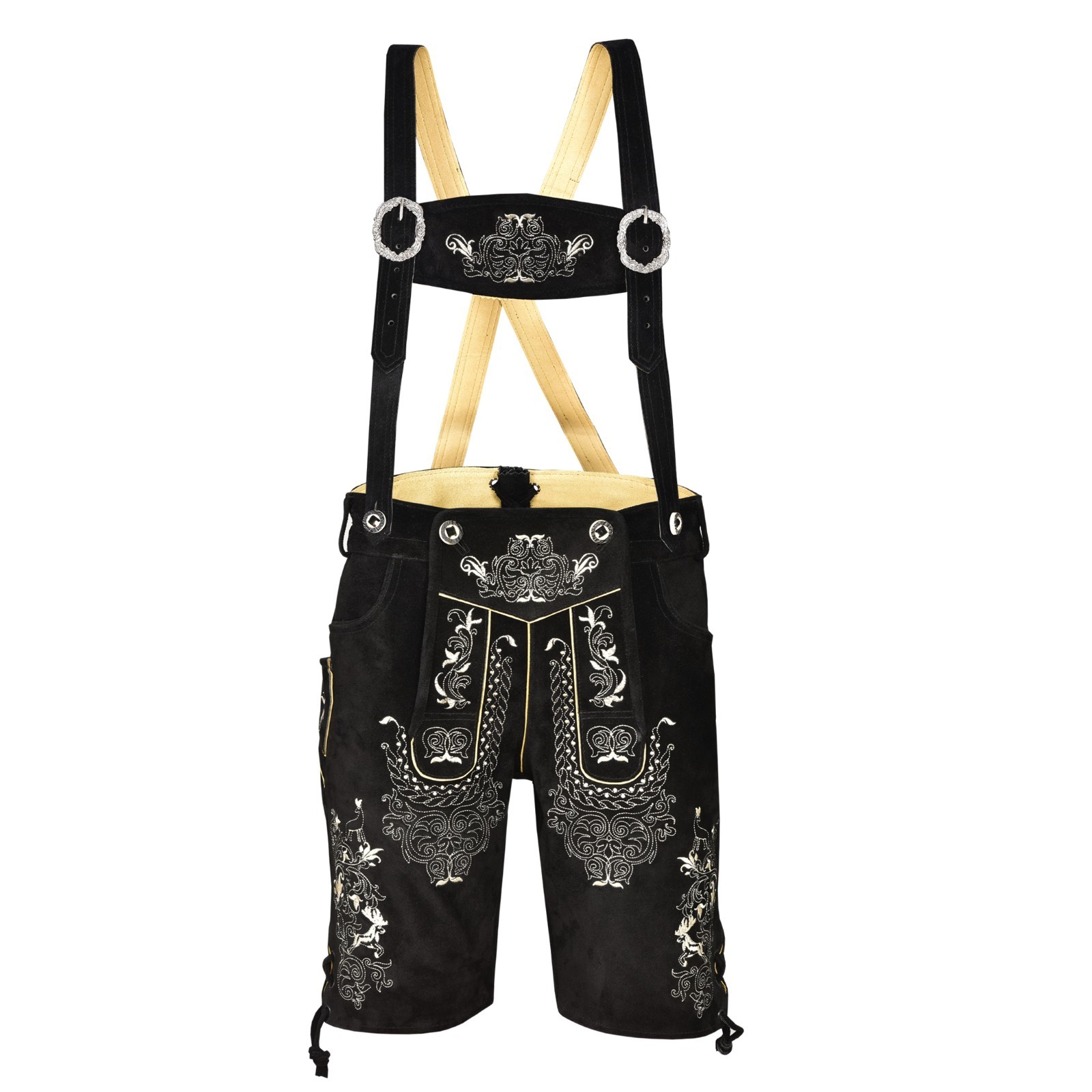 Men Traditional Leather Oktoberfest Lederhosen (Brown, Black, Gold, Med Brown)