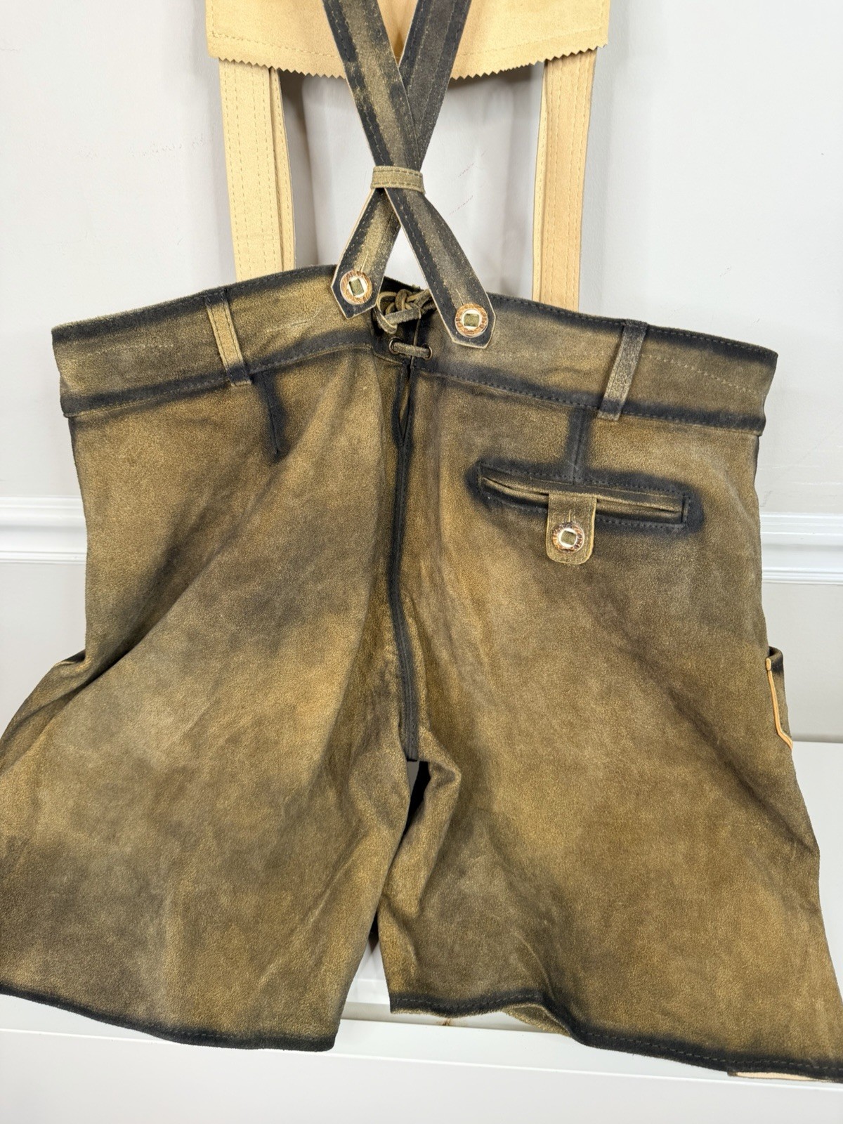 Bavaria Trachten Mens 42 Genuine Leather Light Brown Lederhosen Oktoberfest