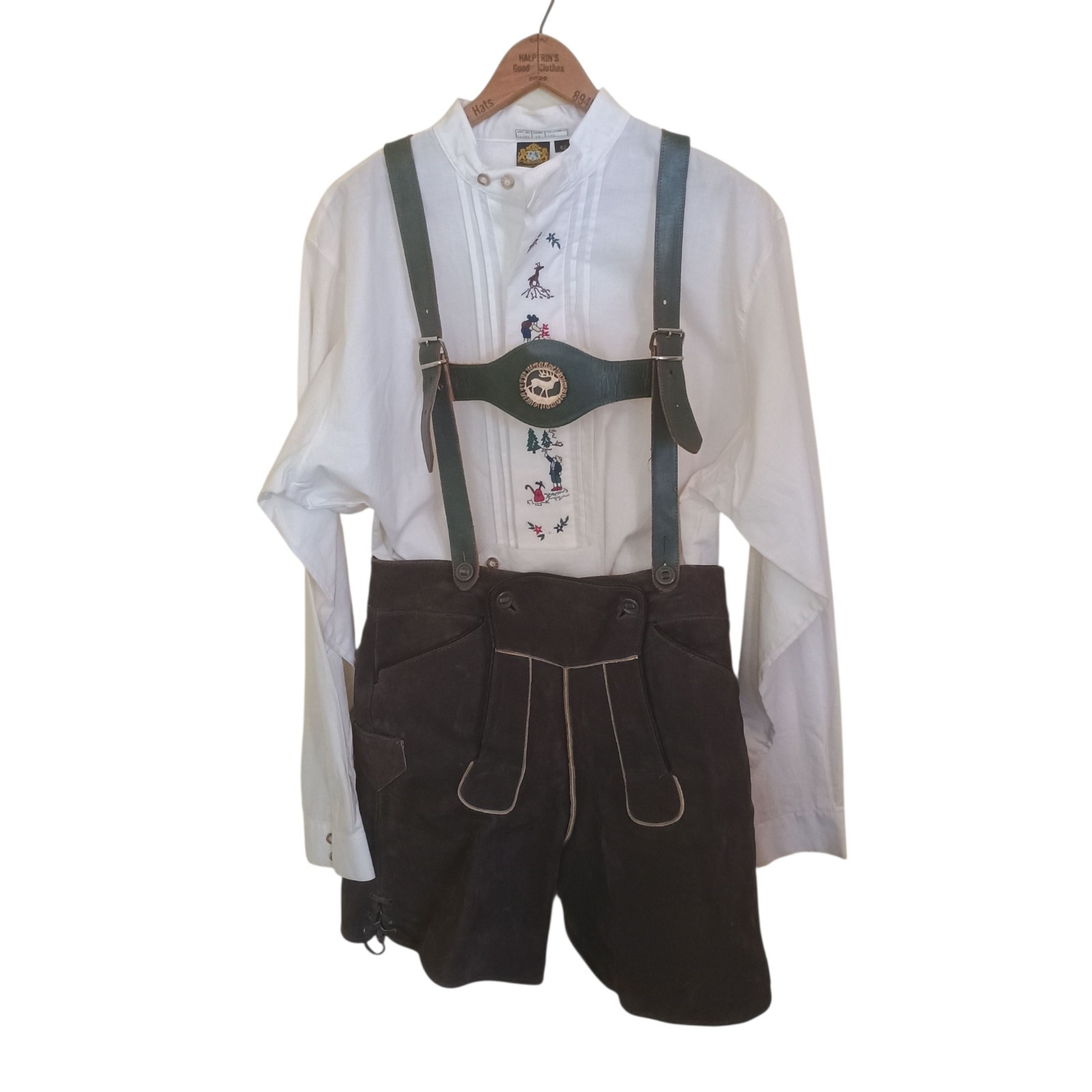 Vintage Traditional Teen Size 32 Suede Lederhosen With Hammerschmid Shirt