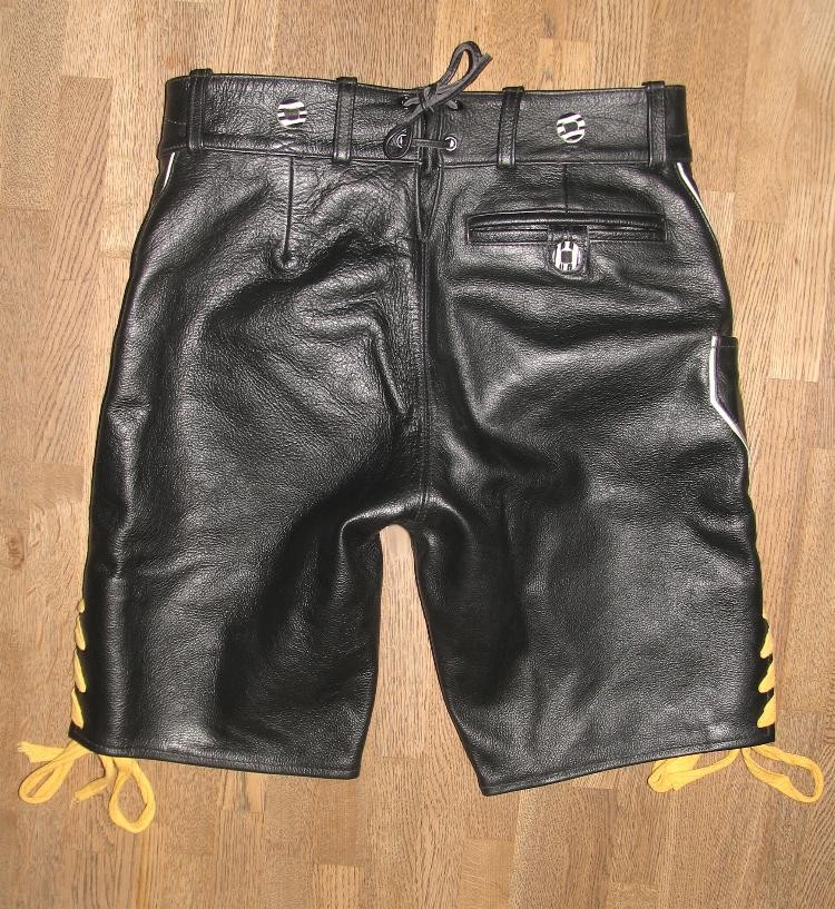 Topstr Mens Short Leather Traditional Pants Black Size 46