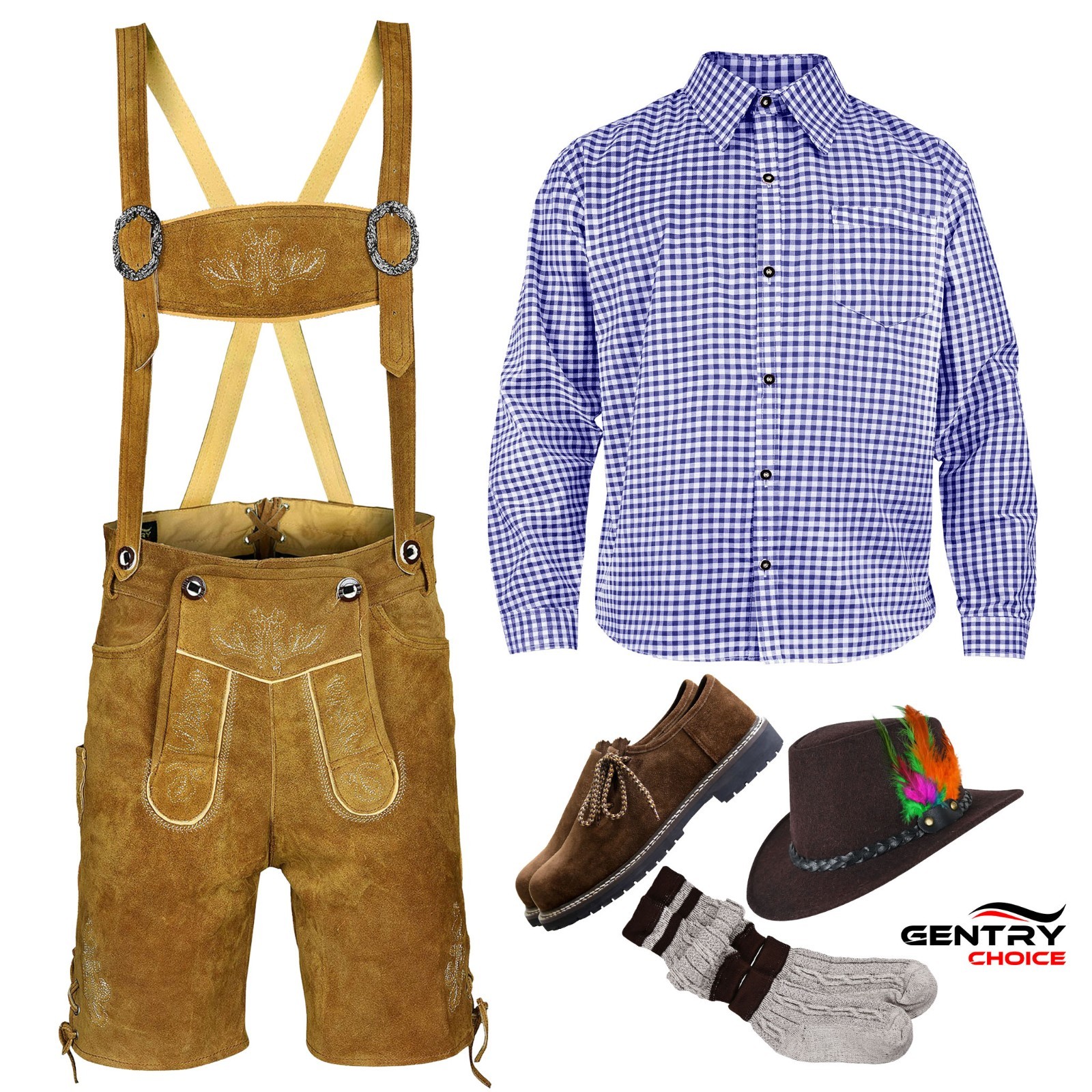 Oktoberfest Costume Mens Lederhosen Set Shirt Hat Socks Shoes Bavarian Outfit