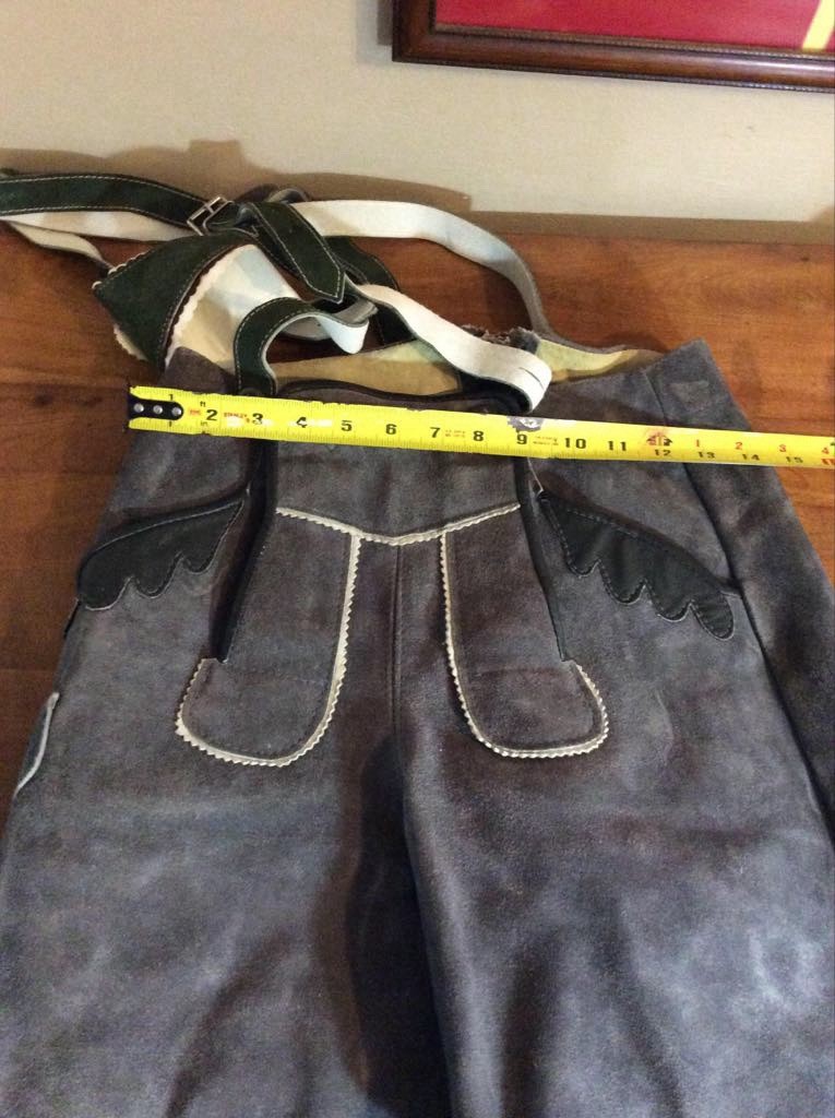 Vintage Leather Lederhosen with Suspenders. Octoberfest Deer Emblem