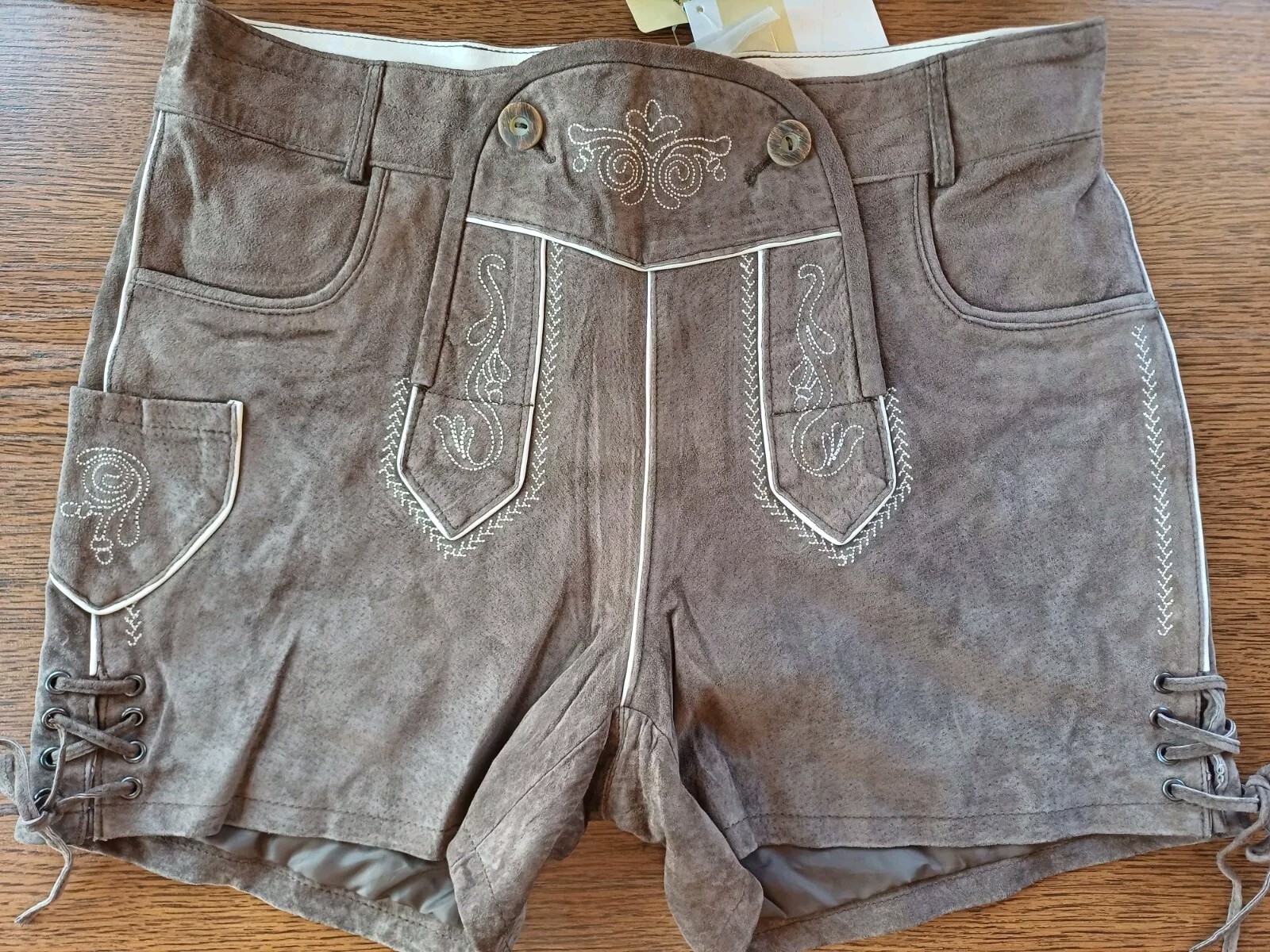 Bavarian Trachten Oktoberfest Leather Lederhosen Leder Shorts Womens Size 42 W35
