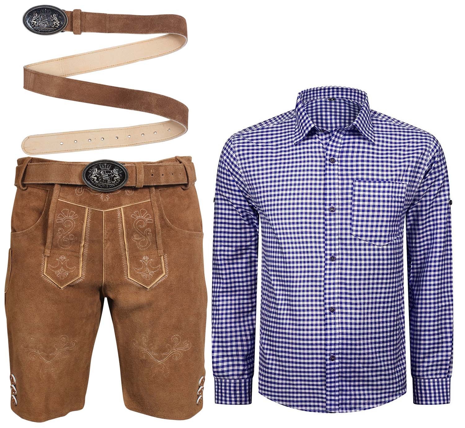 Costume set men’s short leather pants with belt pants shirt