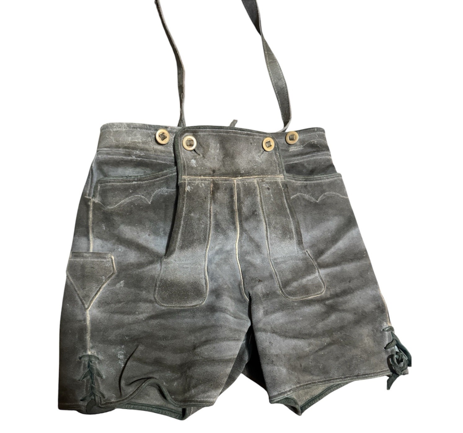 VTG Lederhosen Made Western Germany Suede Leather Shorts Suspenders Oktoberfest