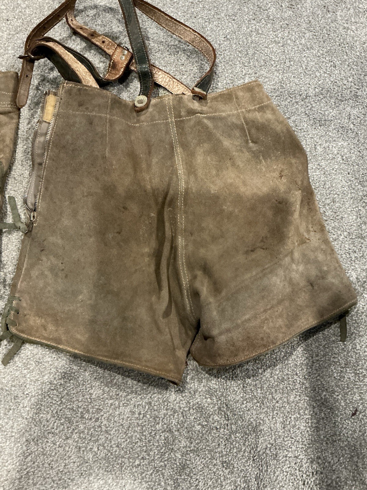 2 1960’S Vintage Suede Leather Lederhosen Suspender Shorts