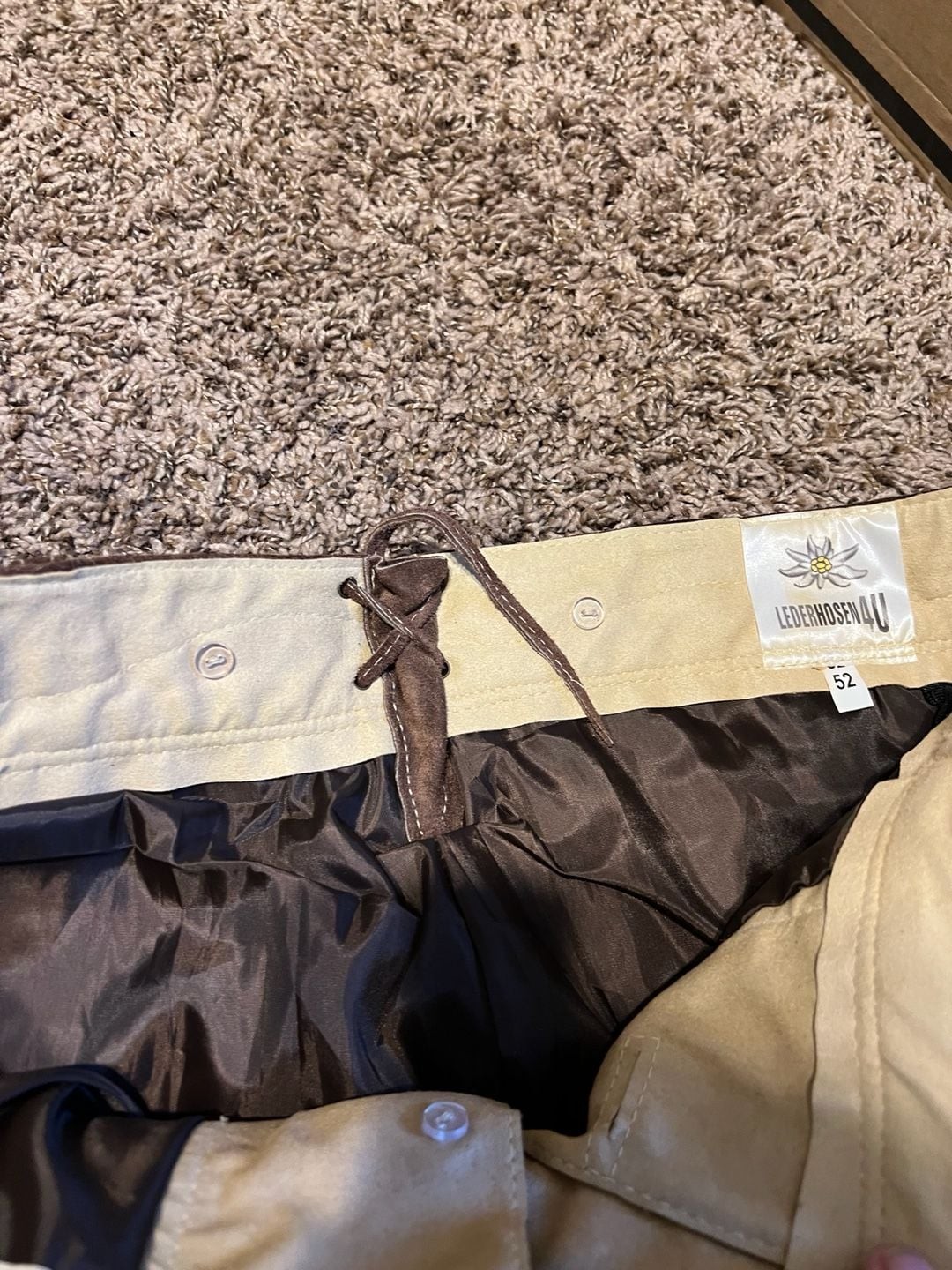 Lederhosen4U Bergkristall Dark Brown Embroiderd Suede Lederhosen Men’s Size 52/3