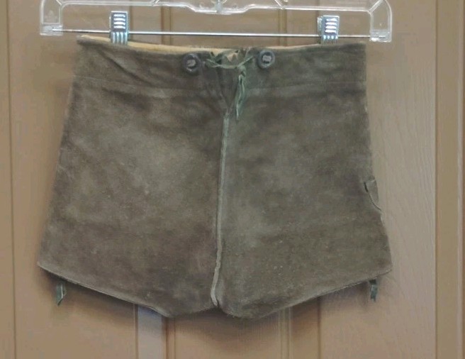 Vintage Germany Boy Child Suede Leather Lederhosen Gray Green 22 In Waist