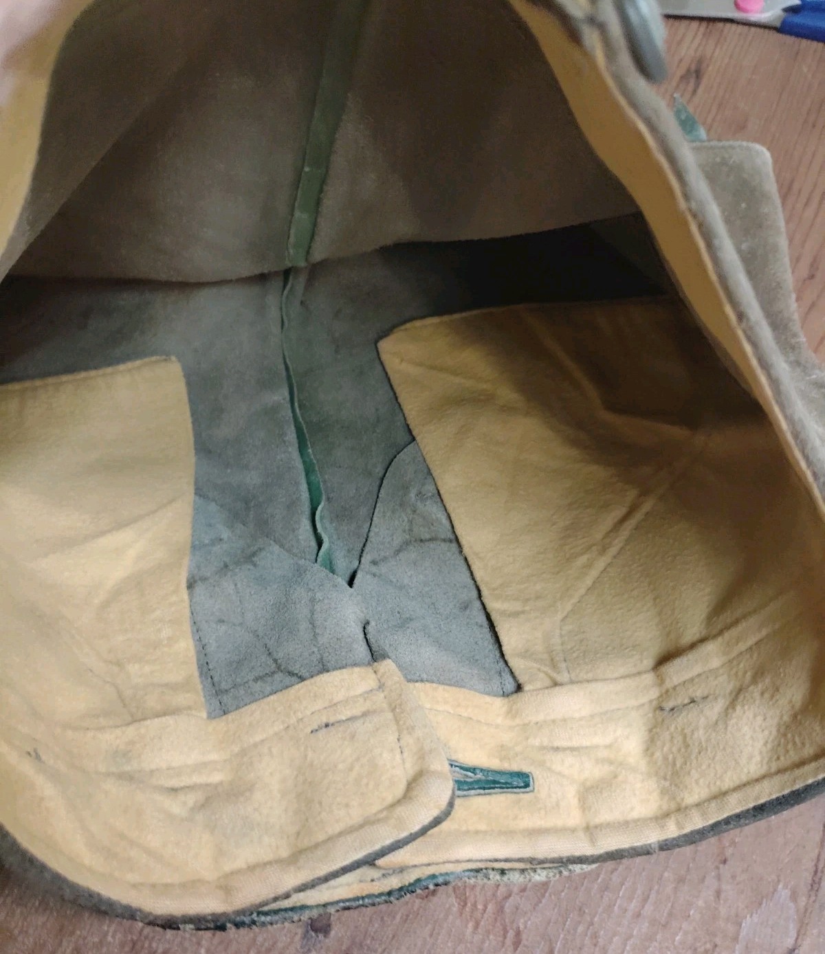 Vintage Germany Boy Child Suede Leather Lederhosen Gray Green 22 In Waist