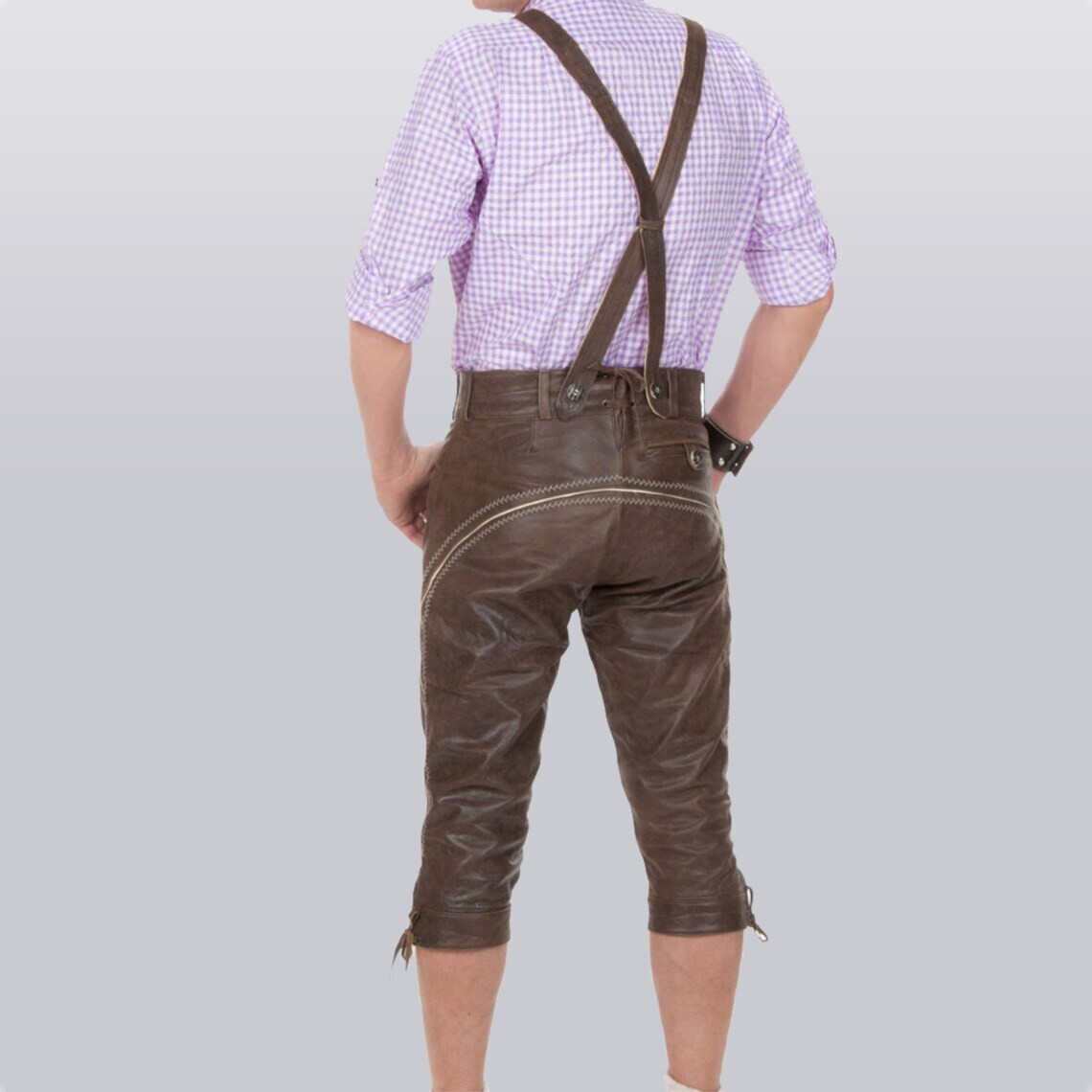Men’s Lederhosen Oktoberfest set Bundhosen Bavarian Leather shorts For Sale