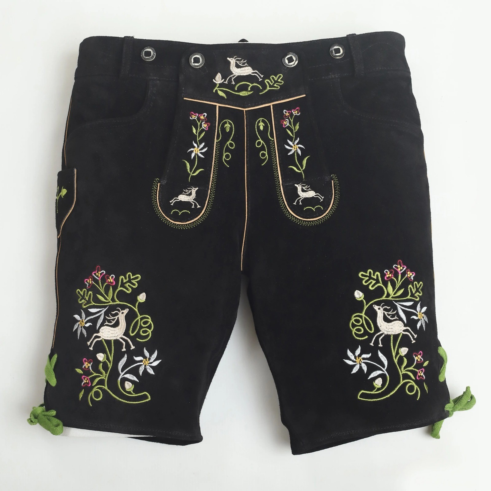 Black Lederhosen with Suspenders – Authentic Bavarian Lederhosen – Suede Leather