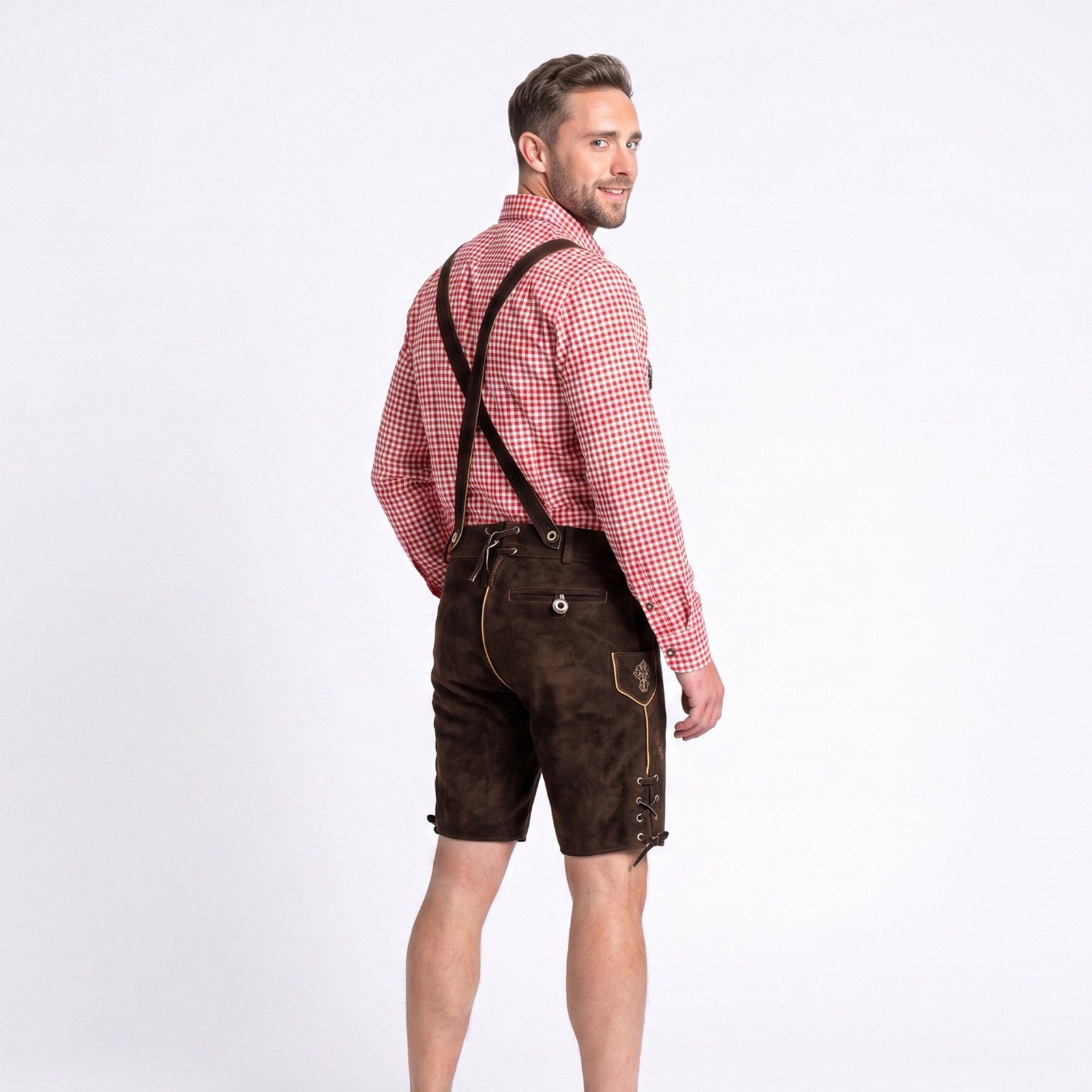 Authentic Men Lederhosen Otto with Deer and Oak Embroidery Oktoberfest Costume