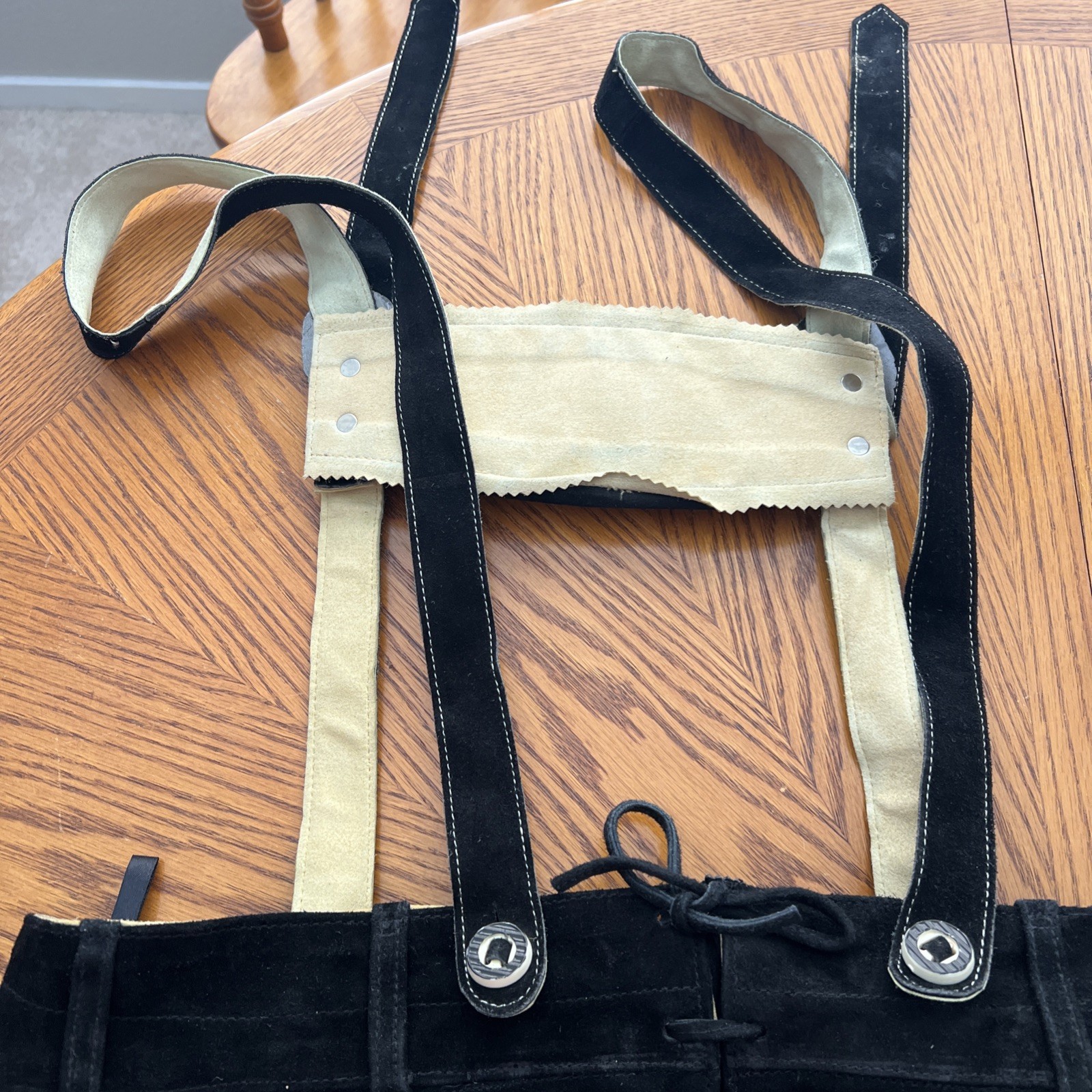 Men’s Genuine Leather Lederhosen Size 54 Black Bavarian Shorts And Suspenders
