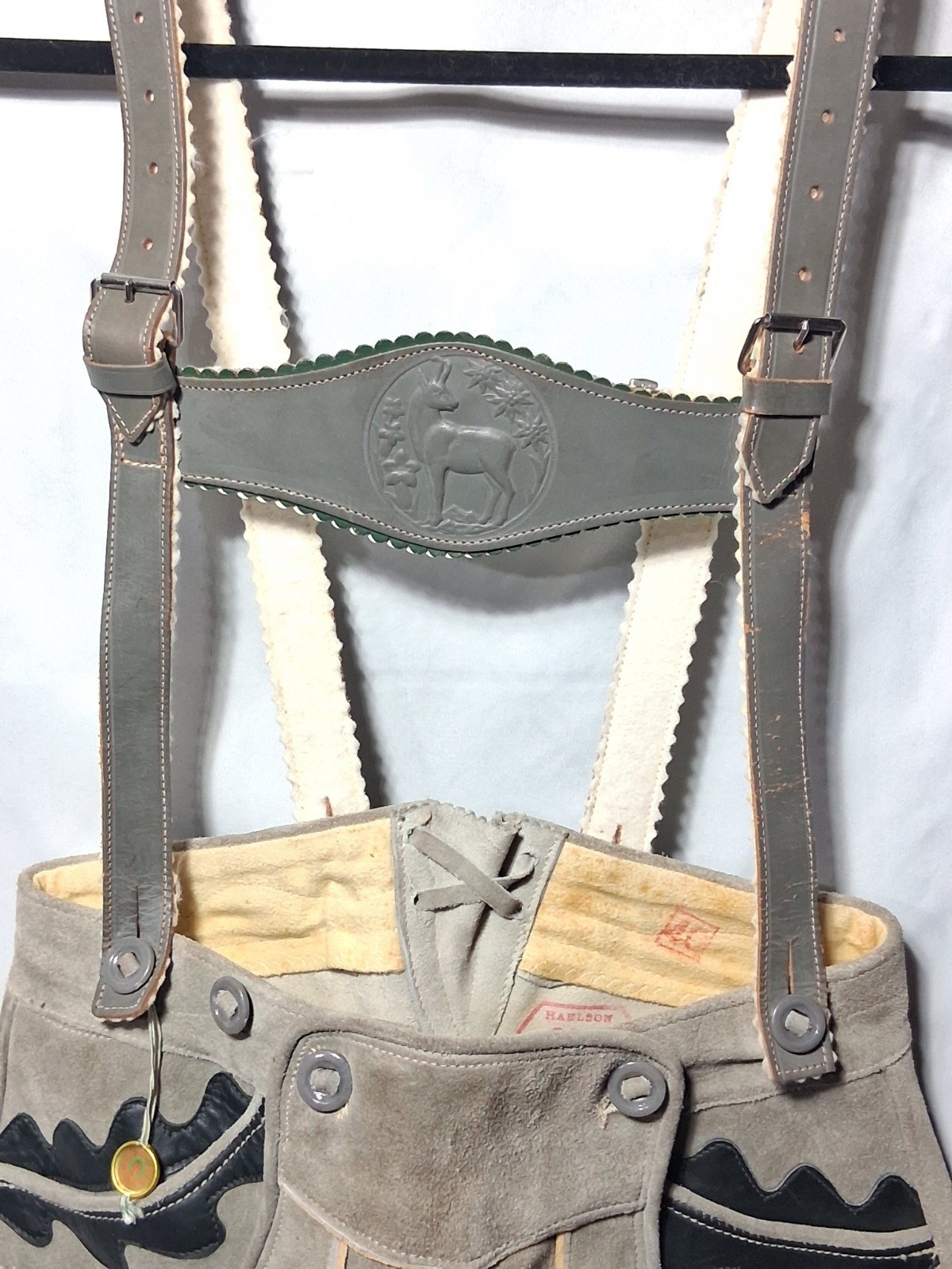 Vintage Haelson Suede Leather Lederhosen Shorts, EU 40 Waist Suspenders & Hat