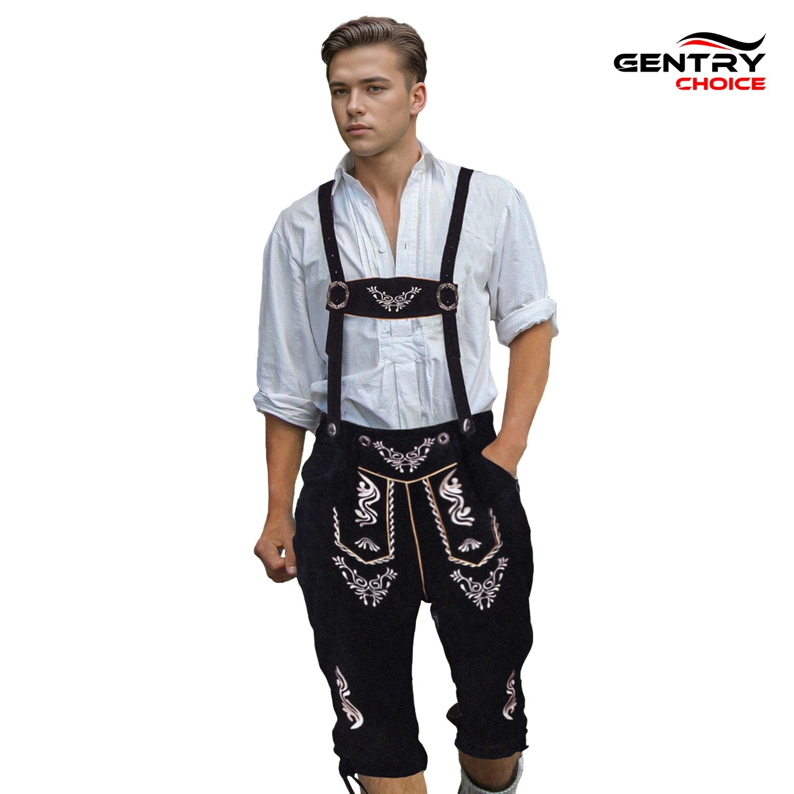 Leather Lederhosen Black Kniebundhosen Trachten German Mens Oktoberfest Costume