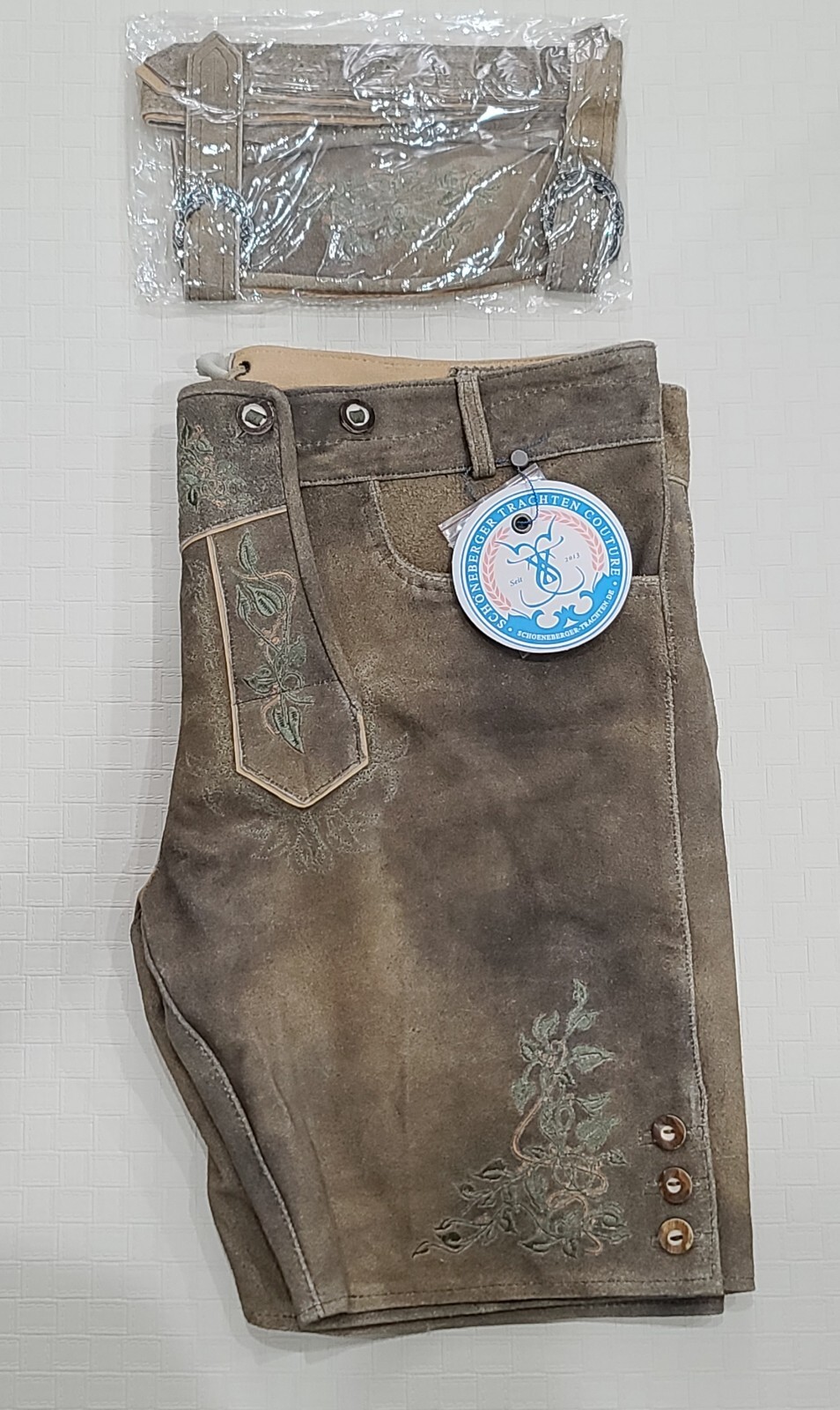 Schöneberger Men’s Bavarian Lederhosen Brown – Oktoberfest Leather Trousers 42R