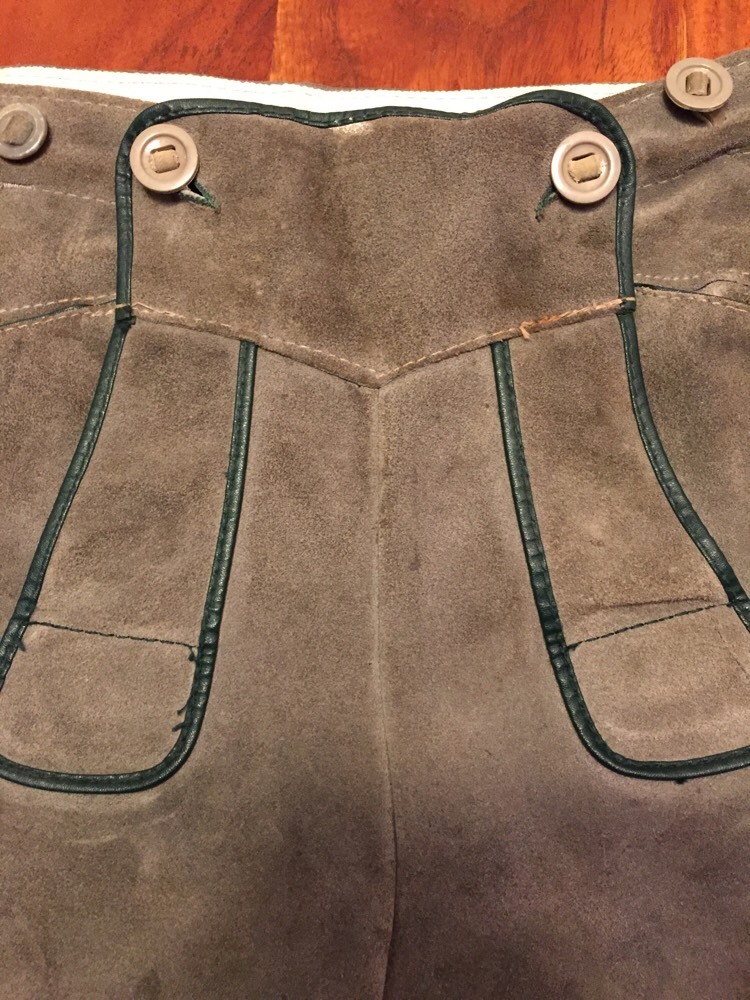 Vintage German Lederhosen Leather Suede Mens Boys Hunter Green Shorts (LS)
