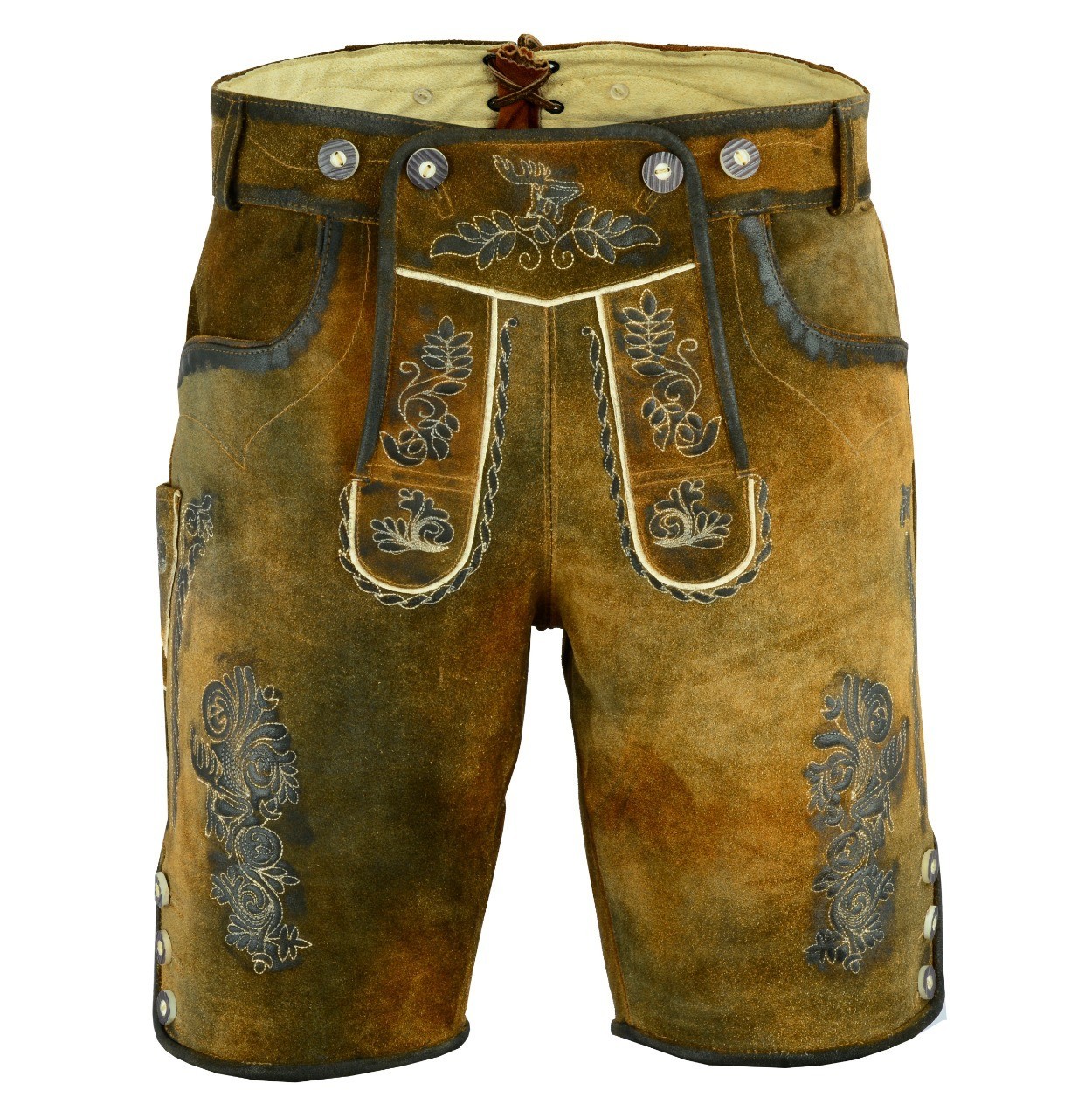 Premium Suede Leather Oktoberfest German Bavarian Lederhosen Shorts Trachten