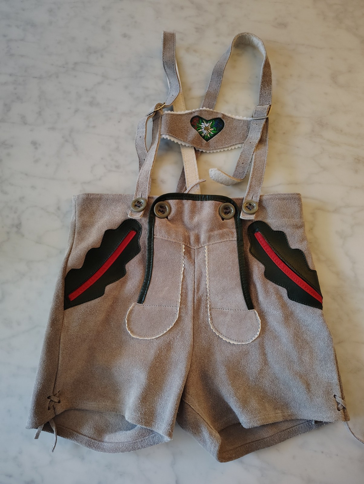 Worn Once Gray Suede Leather Lederhosen German Style Boy Child Sz 116