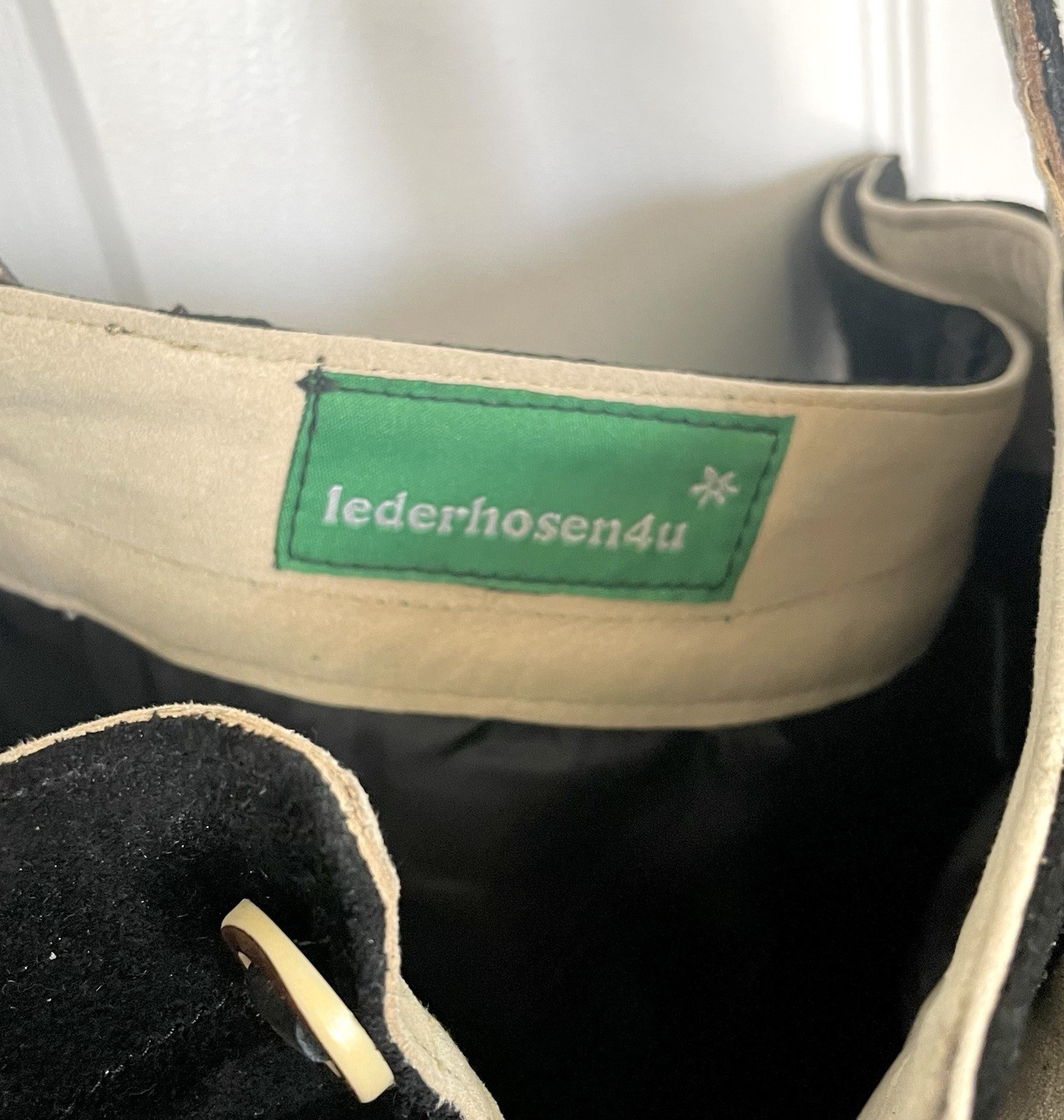 NWT Authentic Men’s Black Suede Leather Lederhosen Embroidered Size 46