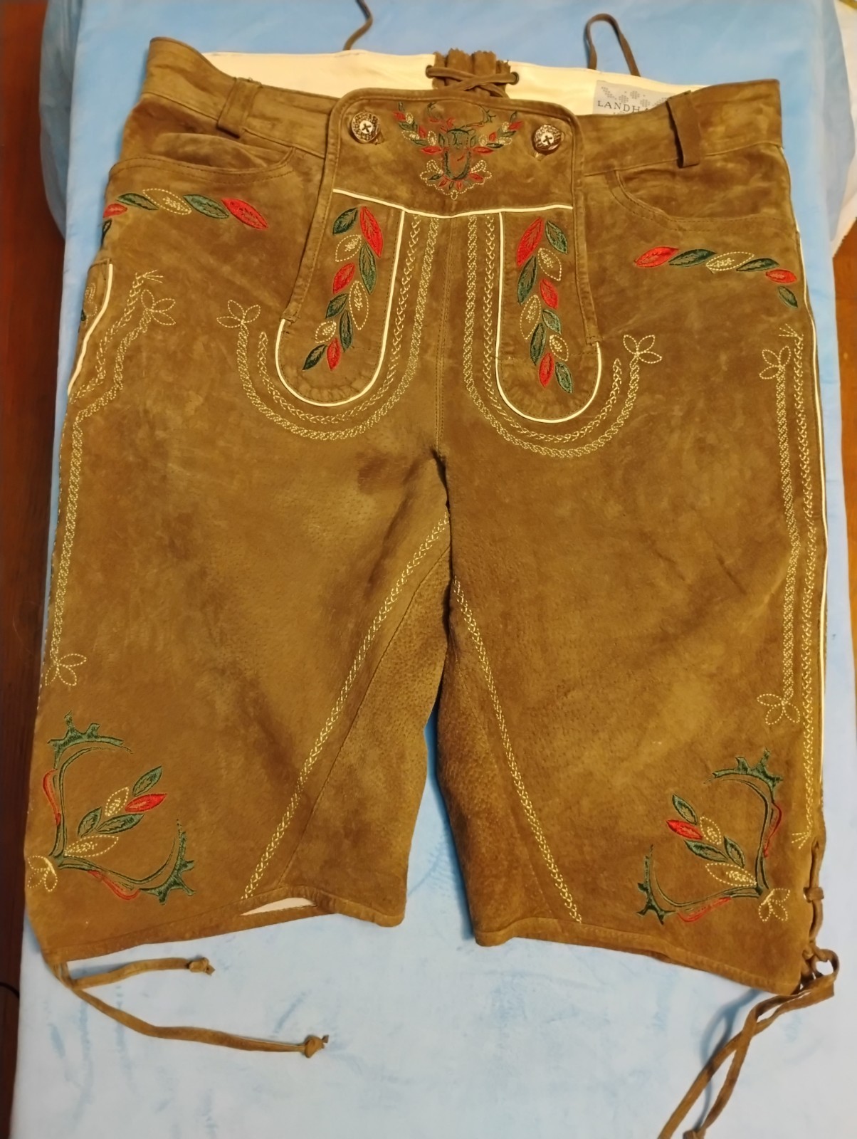 Vintage German LANDHAUS Leather Lederhosen With Embroidered Detailing
