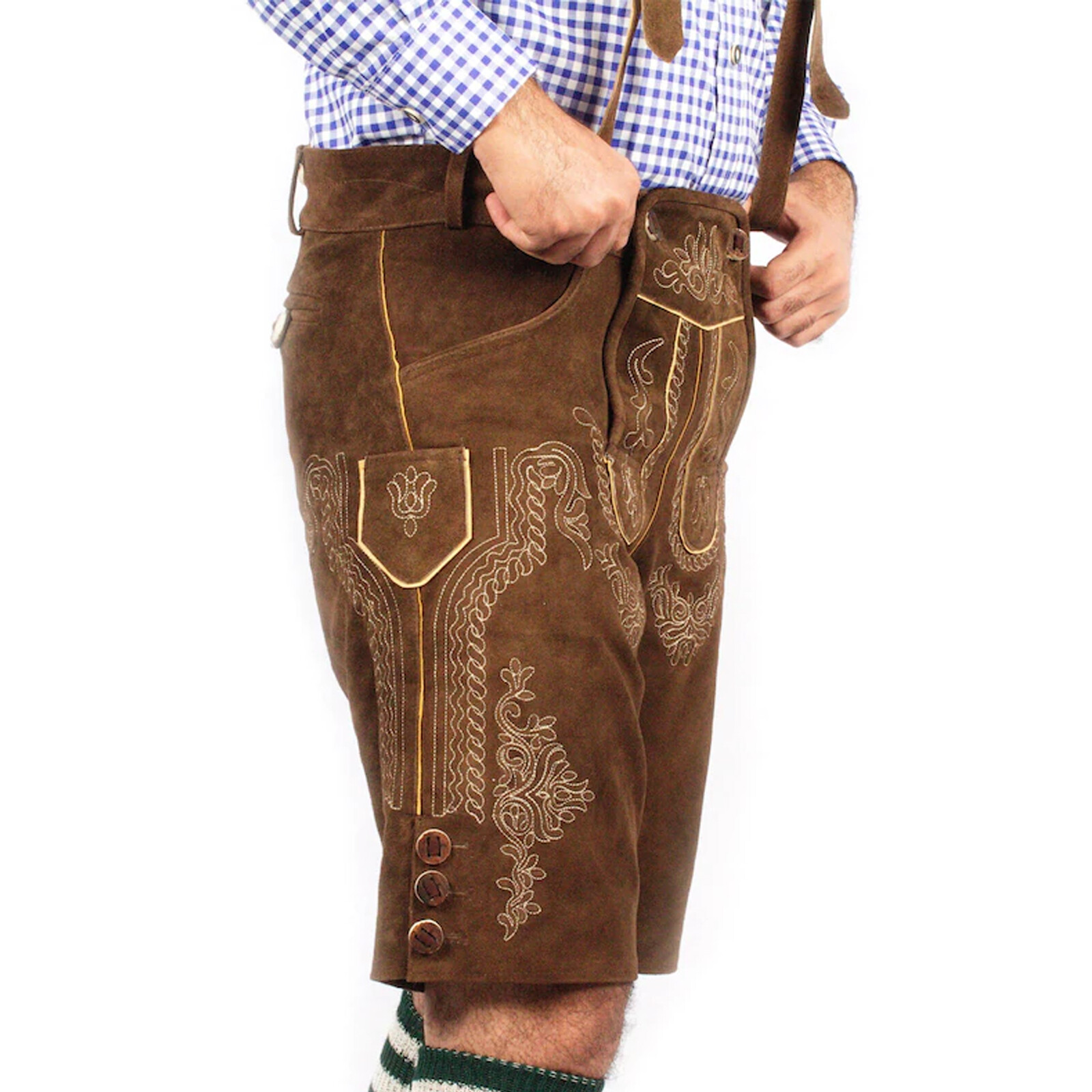 Men’s Bavarian Tratchen Lederhosen Pant German Oktoberfest Suede Leather Pants